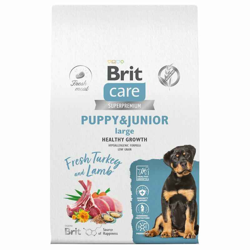 Корм для щенков крупных пород Brit Care Superpremium Dog Puppy&Junior L, ягнёнок и индейка, 12 кг