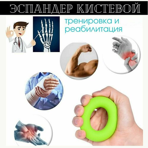 Эспандер кольцо нагрузка 14 кг / Good ideas/ кистевой резиновый для пальцев / зеленый