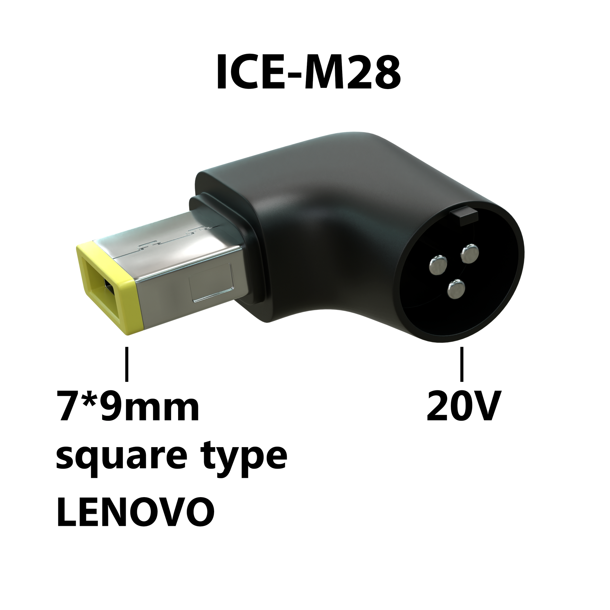 Коннектор адаптер переходник питания для ноутбуков Lenovo ICEPAD ICE-M28 гнездо 3 pin 20V - штекер square type 7*9 mm угловой