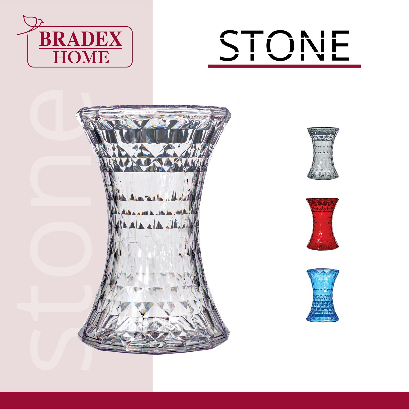 Стул-пуф в прихожую табурет прозрачный пластиковый Stone, декор для дома, столик, ваза
