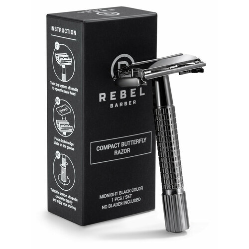 T-образный Бритвенный станок-бабочка REBEL BARBER Compact Midnight Black