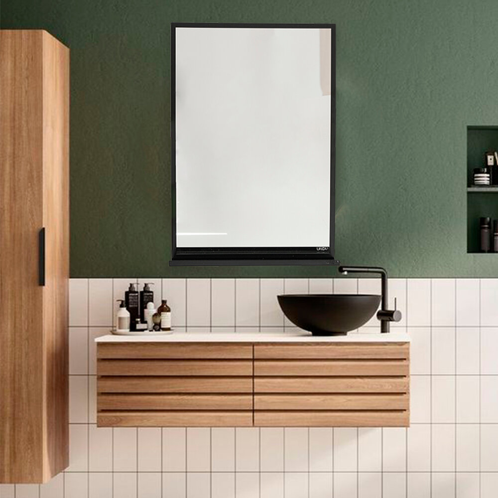 Зеркало для ванны 40х60 с полкой UROOM в металлической раме черное - фотография № 9