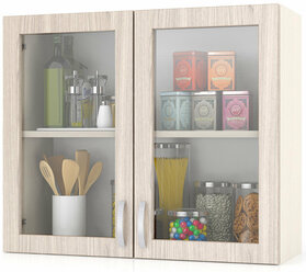 Кухонный шкаф со стеклом МД-ШВС800 Шкаф-витрина 80 см., цвет дуб/ясень шимо светлый, ШхГхВ 80х30х67 см.