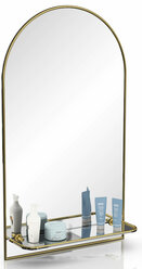 Зеркало 126Д золото, ШхВ 46х80 см., зеркало для ванной комнаты, с полкой