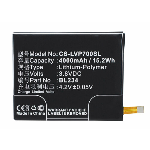 Аккумулятор CS-LVP700SL (BL234) для Lenovo P70, P90 3.8V / 4000mAh / 15.20Wh аккумулятор cs lvp700sl bl234 для lenovo p70 p90 3 8v 4000mah 15 20wh