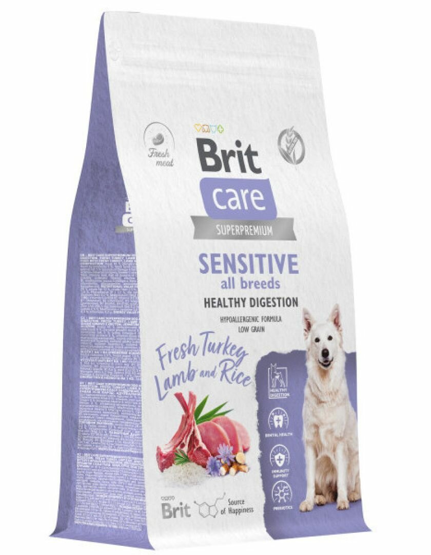 Сухой корм для собак Brit Care Dog Adult Sensitive Healthy Digestion Индейка и ягненок 1,5 кг