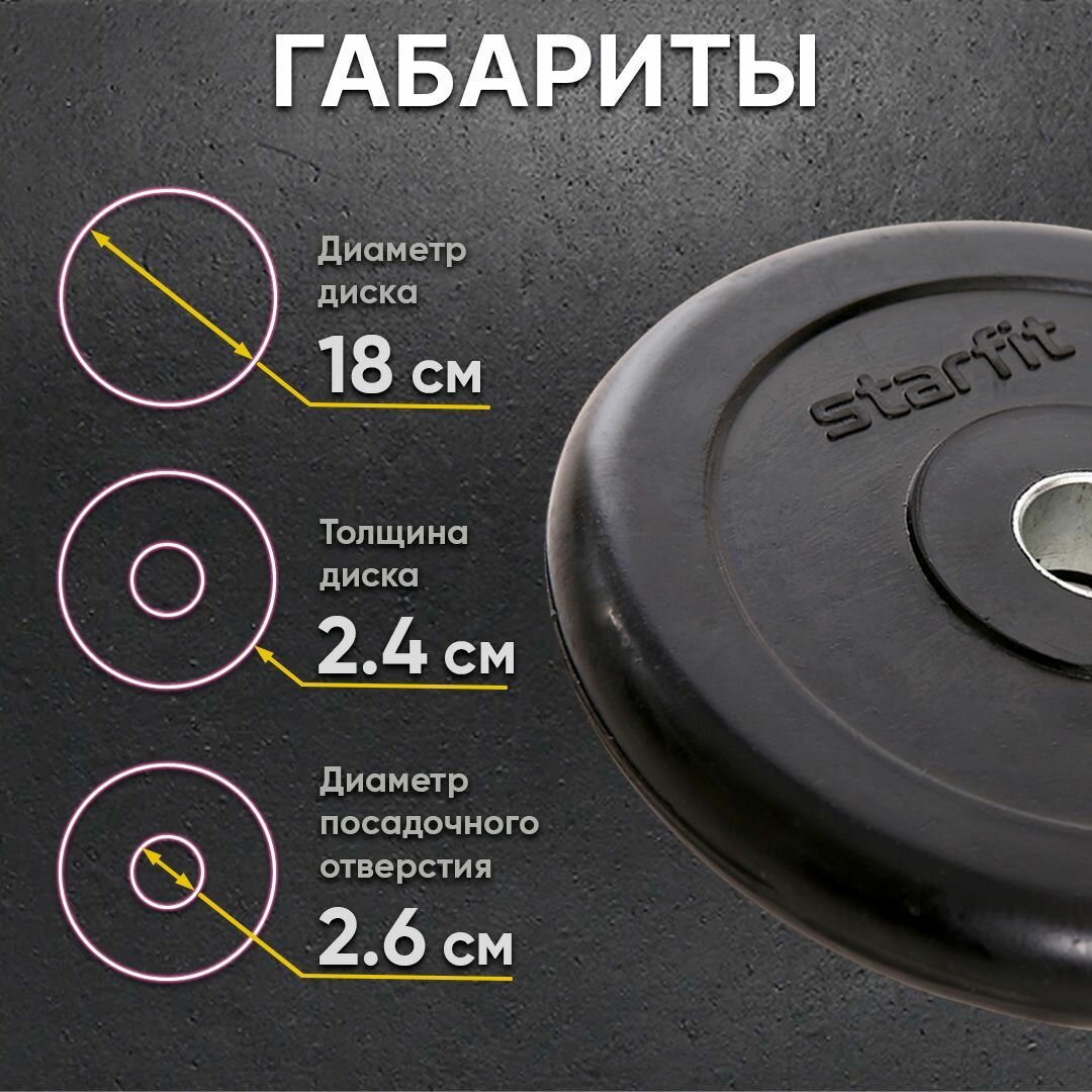 Диск Starfit BB-202 для гантели обрезин. 2.5кг черный (УТ-00007171) - фото №10