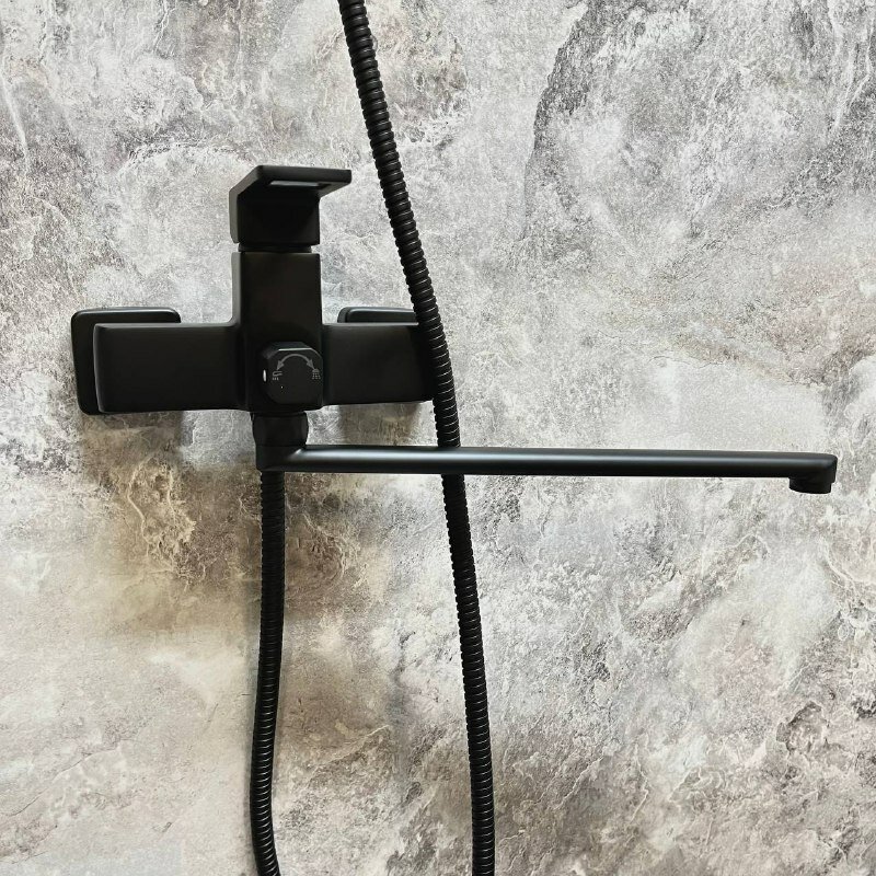 Смеситель для ванны Haiba HB22615-7 с длинным, поворотным изливом 35 см и переключателем в корпусе, черный. - фотография № 5