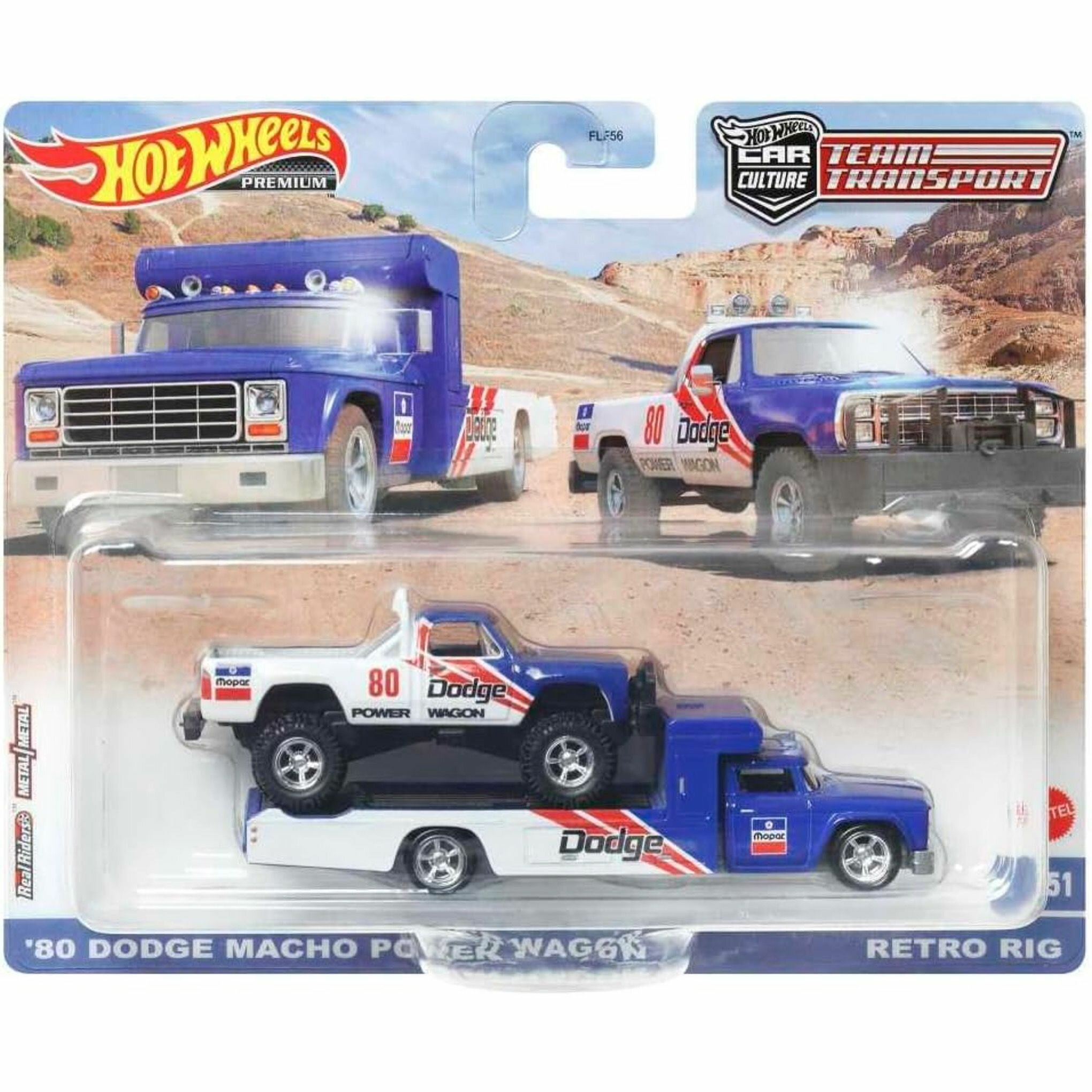 FLF56-HKF38 Машинка игрушка Hot Wheels Premium Culture металлическая коллекционная Team Transport 80 Dodge Macho & Retro Rig