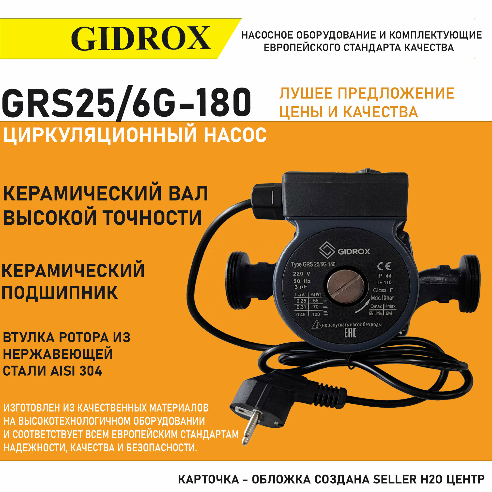 Циркуляционный насос GIDROX GRS25/6G-180 - фотография № 1