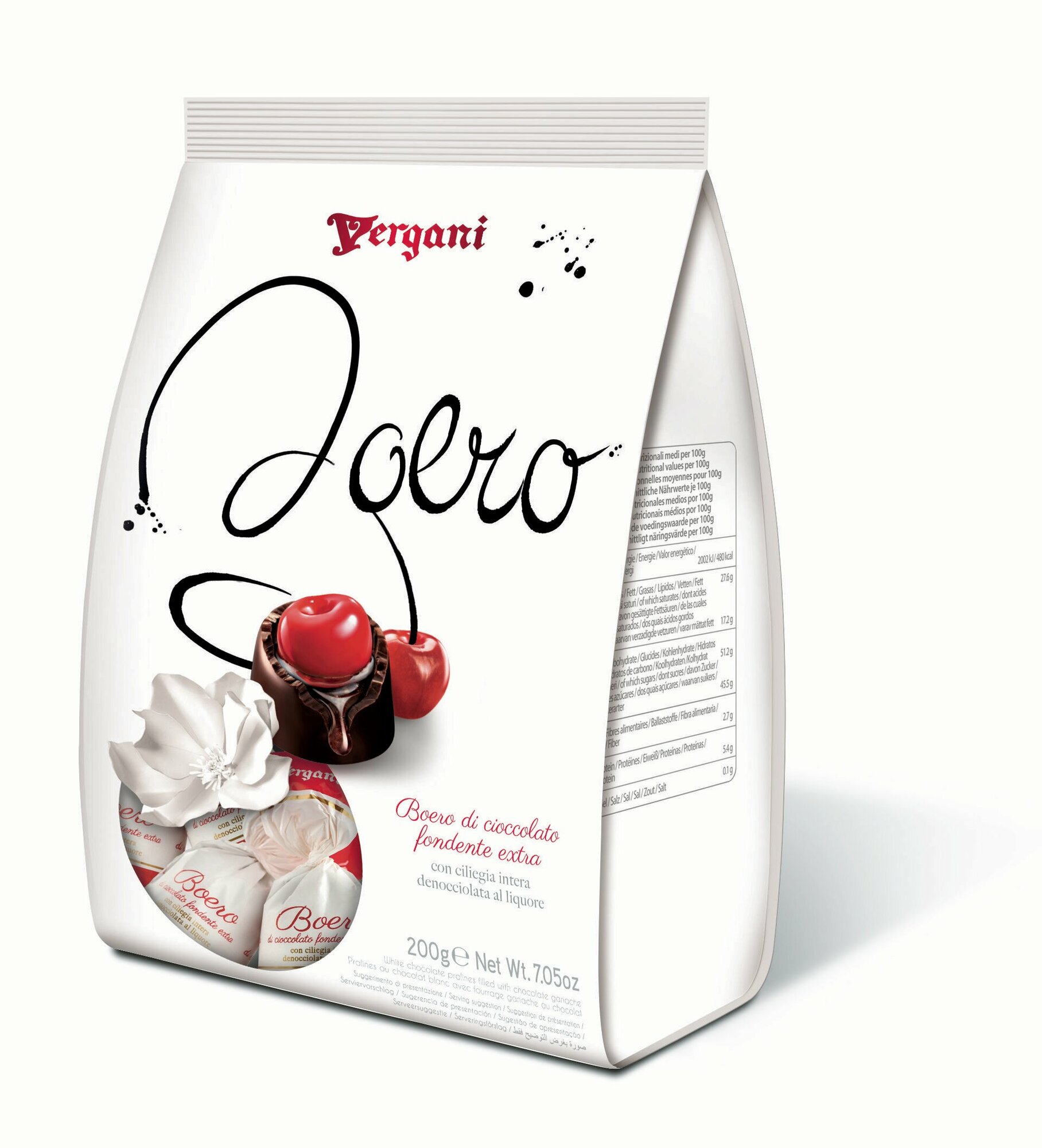 Конфеты Итальянские Vergani Boero Dark Choc, пралине из темного шоколада с цельной вишней в ликере, 200г