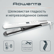 Выпрямитель для волос Rowenta Volumizer SF4650F0 с 8 режимами, встроенной щеткой для укладки, керамическими плавающими пластинами, белый/серебристый