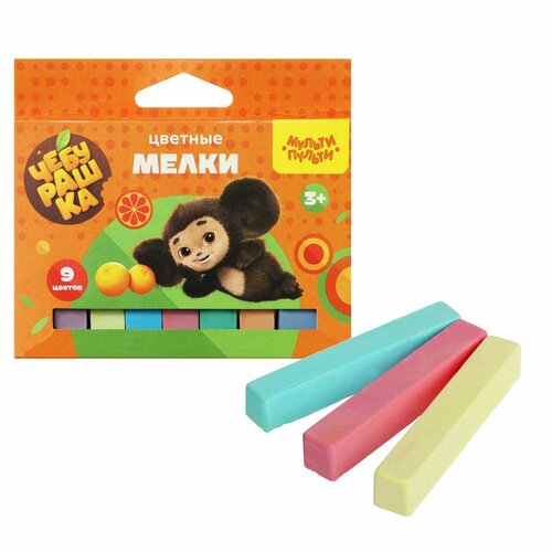 Мелки цветные Мульти-Пульти Чебурашка 9 цветов картонная коробка европодвес 318₽