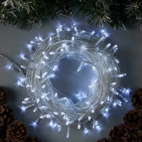 Гирлянда «Нить» 20 м, IP20, прозрачная нить, 200 LED, свечение белое, 8 режимов, 220 В бесцветный, фиолетовый, красный, комбинированный, белый, зеленый