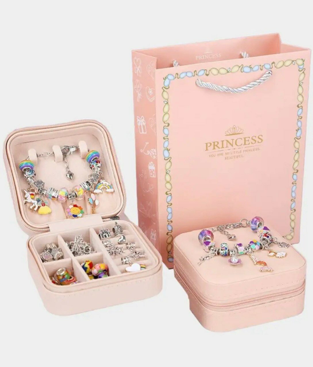 Радужный набор для создания браслетов и украшений в шкатулке, подарок для девочки и подруги на день рождения