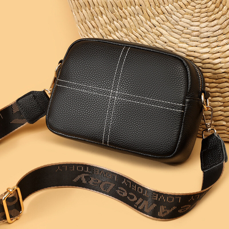 фото Сумка женская кросс-боди, кожаная, небольшая, черный