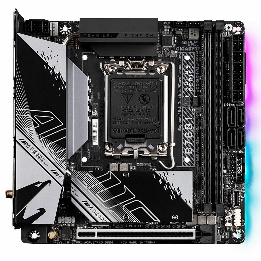 Материнская плата Gigabyte B760I AORUS PRO DDR4, Socket 1700, IntelB760, 2xDDR4-3200, Mini-ITX, RTL