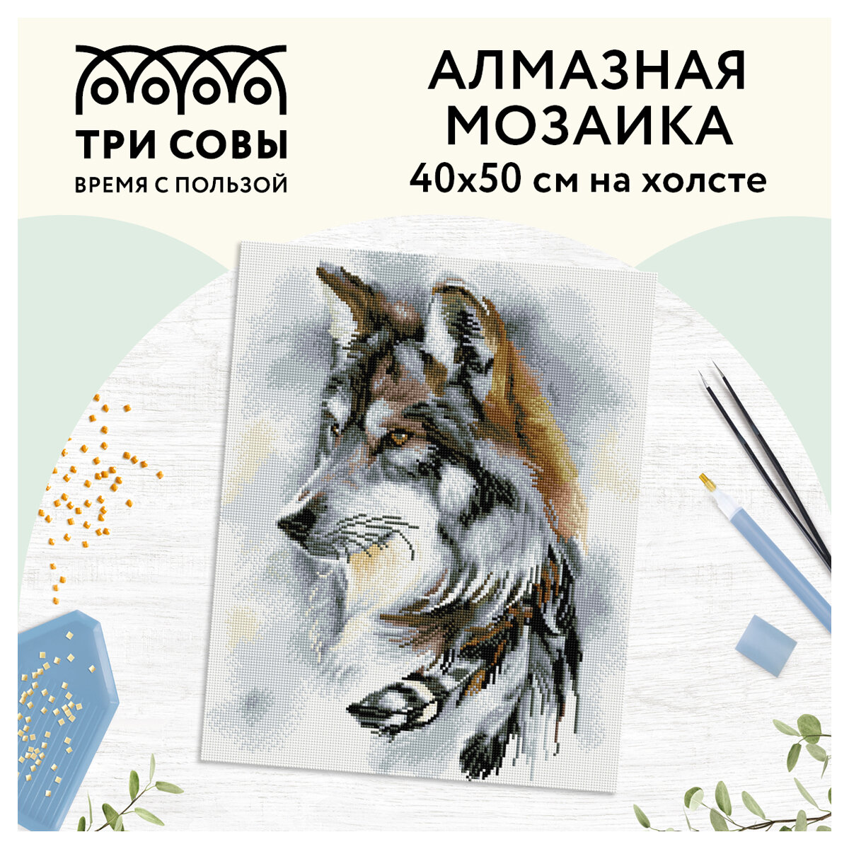 Алмазная мозаика Волчья мудрость Три совы - фото №2