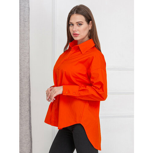 фото Рубашка , классический стиль, оверсайз, длинный рукав, без карманов, однотонная, размер оверсайз (42-48), оранжевый saryshka