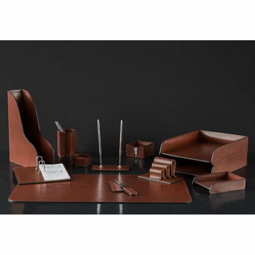 BUVARDO Настольный набор Люкс, 12 предметов, кожа Full Grain Toscana Tan