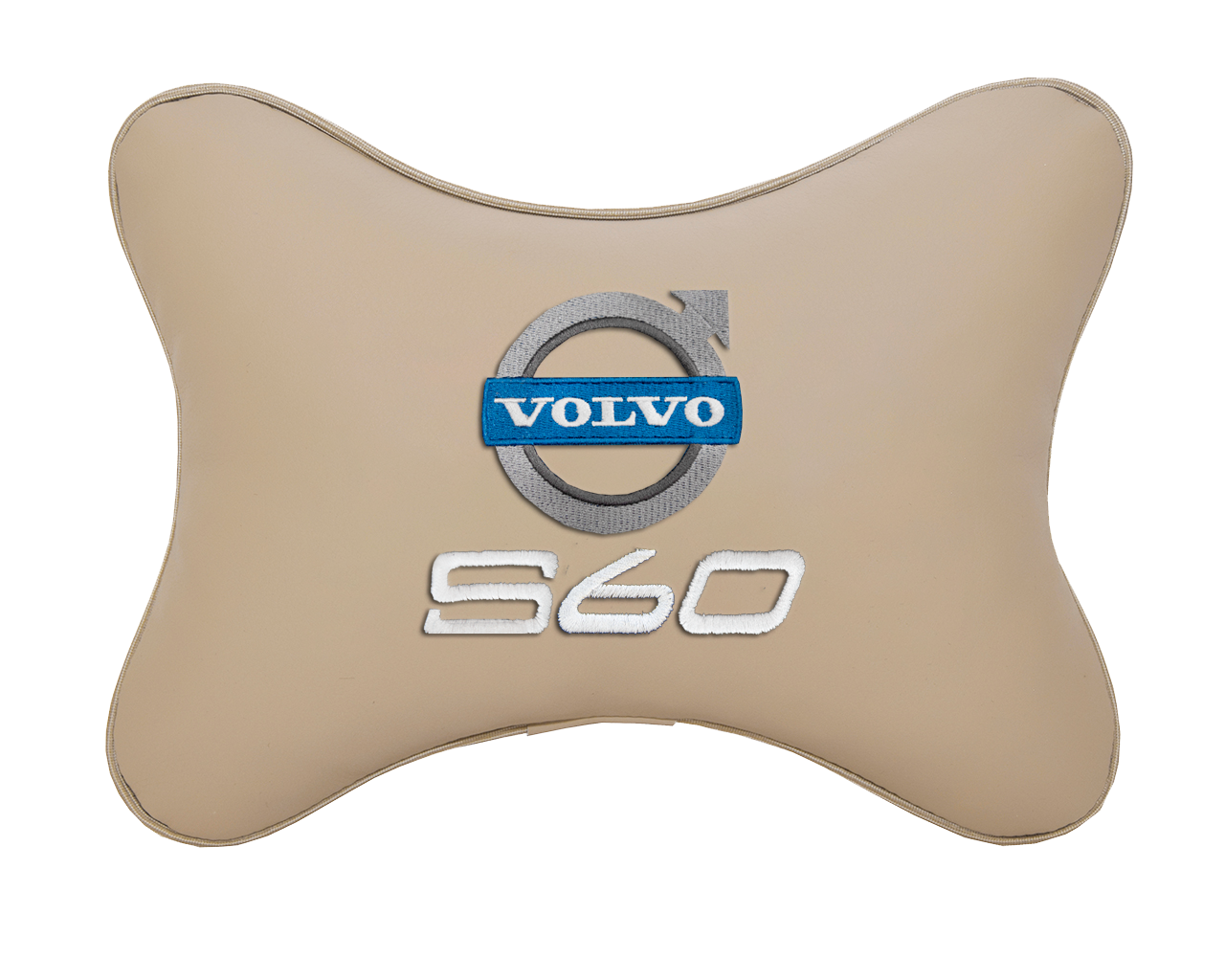 Подушка на подголовник экокожа Beige с логотипом автомобиля VOLVO S60