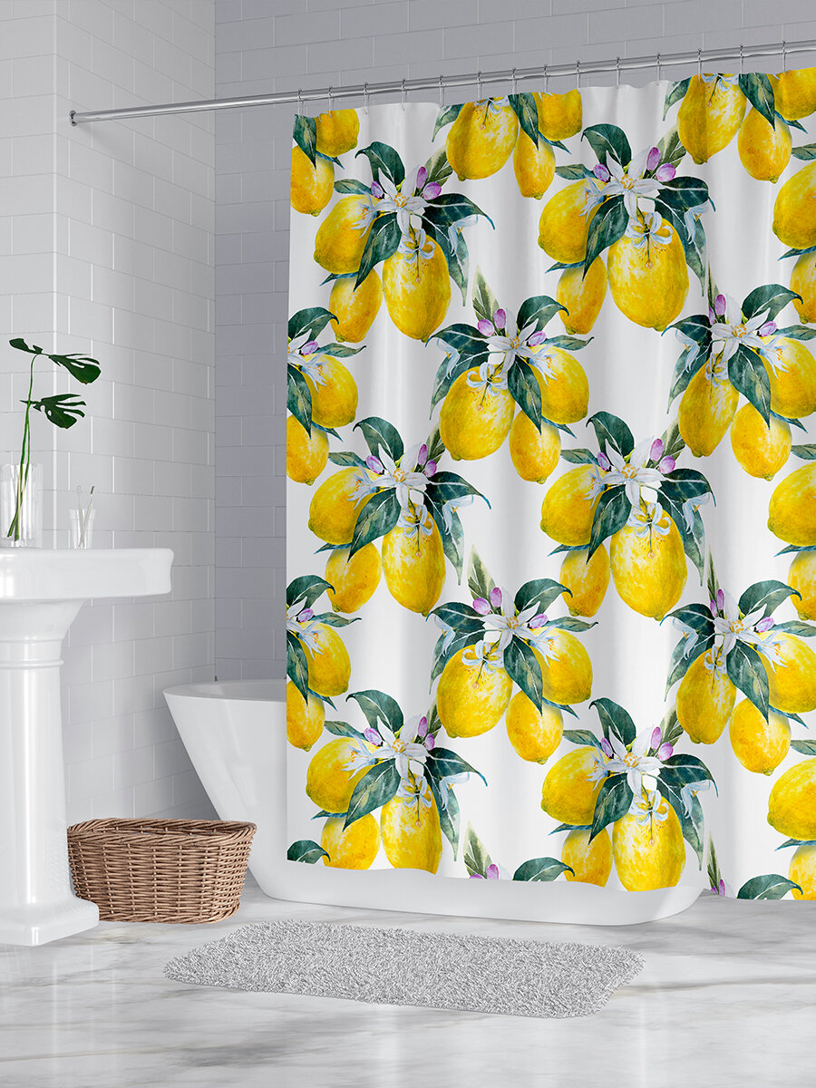 фото Штора для ванной "Лимонное удовольствие", 170х200 см с кольцами