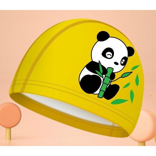 Шапочка для плавания детская HAIZID желтая панда тканевая с полиуретан покрытием на обхват головы 50-58 комбинированная