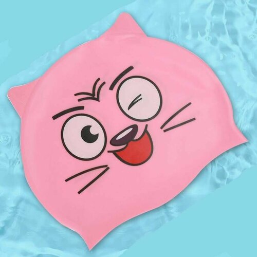 Шапочка для плавания YOUYOU Котенок розовый силиконовая детская для бассейна на обхват головы 48-54