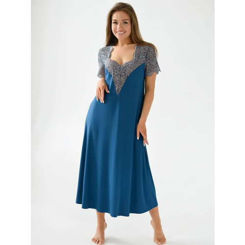 Сорочка Текстильный Край, размер 46, голубой сорочка удлиненная на завязках короткий рукав размер 50 серый