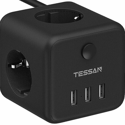 Сетевой фильтр TESSAN 3 евророзетки 220В и 3 USB и кн. питания, 2500Вт, до 10А, кабель - фото №2