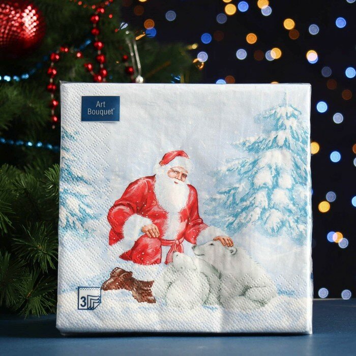 АртБукет Салфетки бумажные "Art Bouquet" Дед Мороз и медведи, 3 слоя, 33x33, 20 листов - фотография № 1