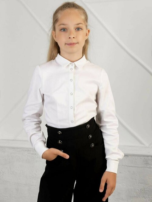 Блуза , длинный рукав, размер 152/158, белый
