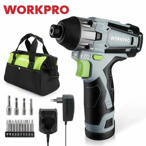 Фото Аккумуляторная шуруповерт-отвертка WORKPRO 12V, 2Ah, с набором бит и сумкой