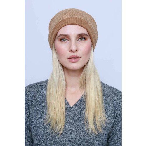 фото Шапка бини khan cashmere, размер универсальный, бежевый, коричневый