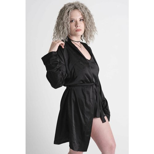 Халат AV Style, размер M, черный халат кимоно мужской атласный из искусственного шелка халатик и шорты повседневная ночная рубашка домашняя одежда комплект из 2 предметов