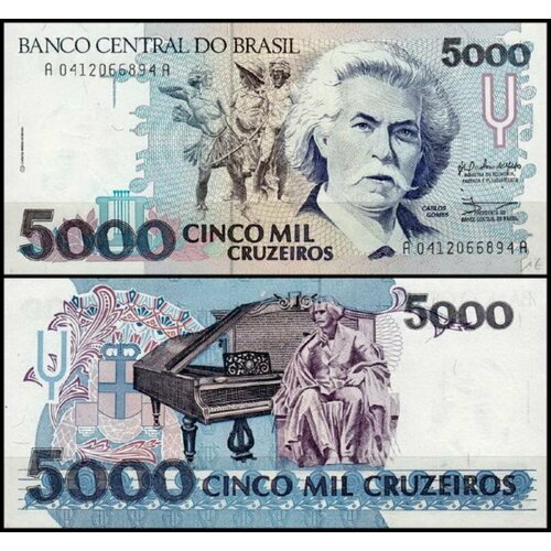 Бразилия 5000 крузейро 1993 банкнота бразилия 5000 крузейро 1990 1993 года unc