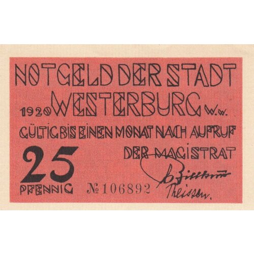 Германия (Веймарская Республика) Вестербург 25 пфеннигов 1920 г. германия веймарская республика гримма 25 пфеннигов 1920 г