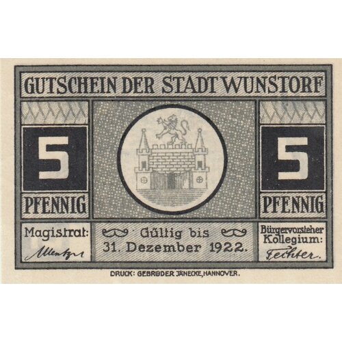 Германия (Веймарская Республика) Вунсторф 5 пфеннигов 1921 г. (2)