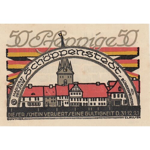 Германия (Веймарская Республика) Шёппенштедт 50 пфеннигов 1921 г. (№9) (3) германия веймарская республика шёппенштедт 50 пфеннигов 1921 г 1 3