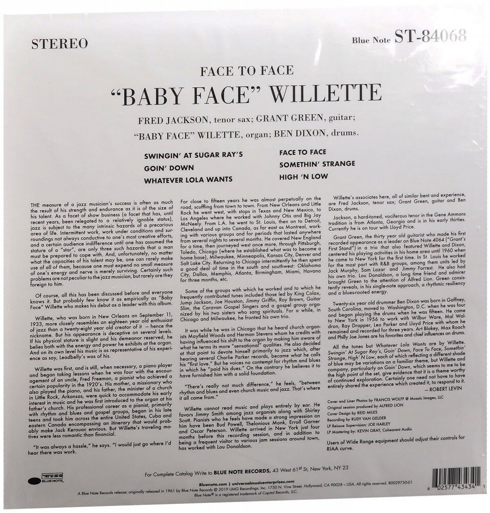 Baby Face Willette Baby Face Willette baby Face Willette - Face To Face Blue Note - фото №5