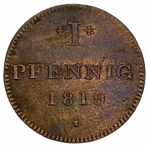 Германия, Франкфурт-на-Майне токен 1 юденпфенниг 1819 г. клуб нумизмат монета пфенниг ганновера 1759 года медь