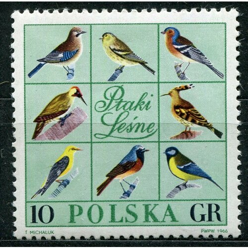 (1966-067) Марка Польша 8 птиц , III Θ 1966 037 блок марок польша бег на длинные дистанции iii θ