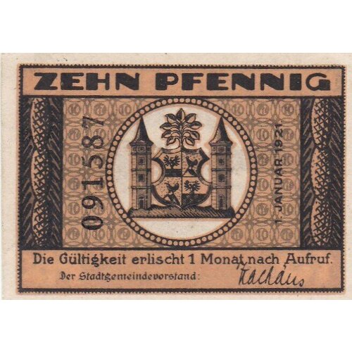 Германия (Веймарская Республика) Ильменау 10 пфеннигов 1921 г. германия веймарская республика ильменау 10 пфеннигов 1921 г