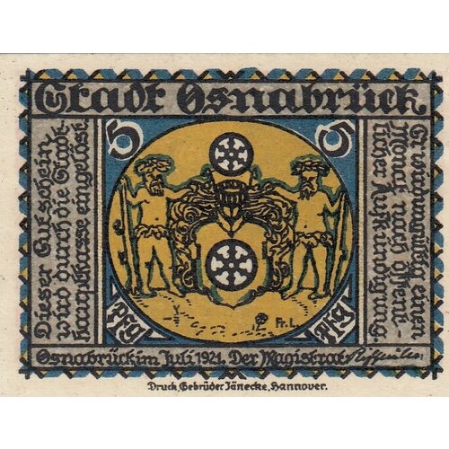 Германия (Веймарская Республика) Оснабрюк 5 пфеннигов 1921 г. (2) германия веймарская республика оснабрюк 5 пфеннигов 1921 г
