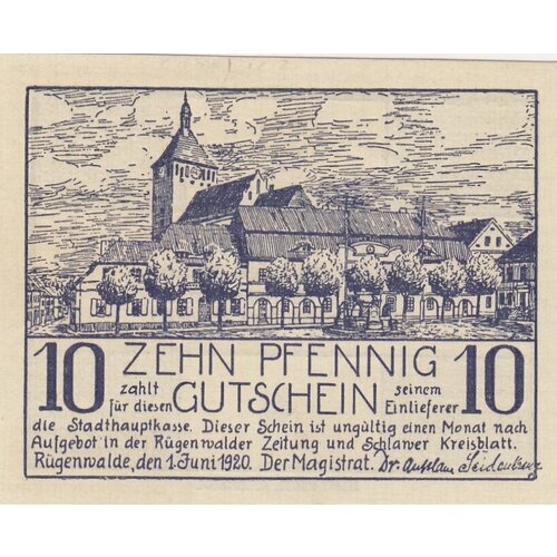 Германия (Веймарская Республика) Рюгенвальде 10 пфеннигов 1920 г. германия веймарская республика линц 10 пфеннигов 1920 г