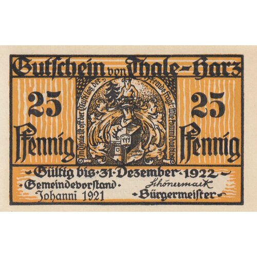 Германия (Веймарская Республика) Тале-ам-Гарц 25 пфеннигов 1921 г. (№3) (2)