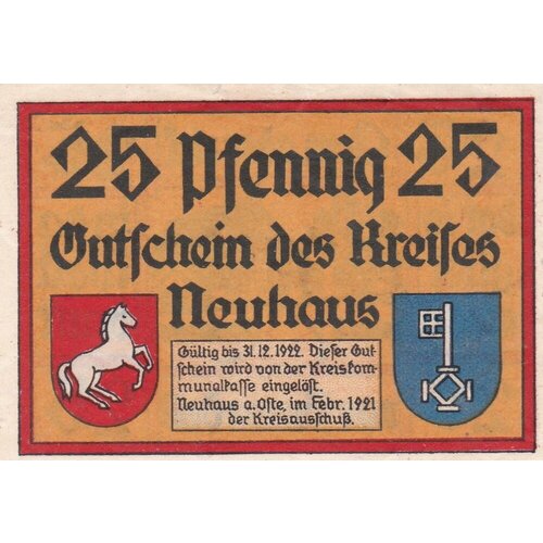 Германия (Веймарская Республика) Нойхаус 25 пфеннигов 1921 г. германия веймарская республика кройцбург 25 пфеннигов 1921 г