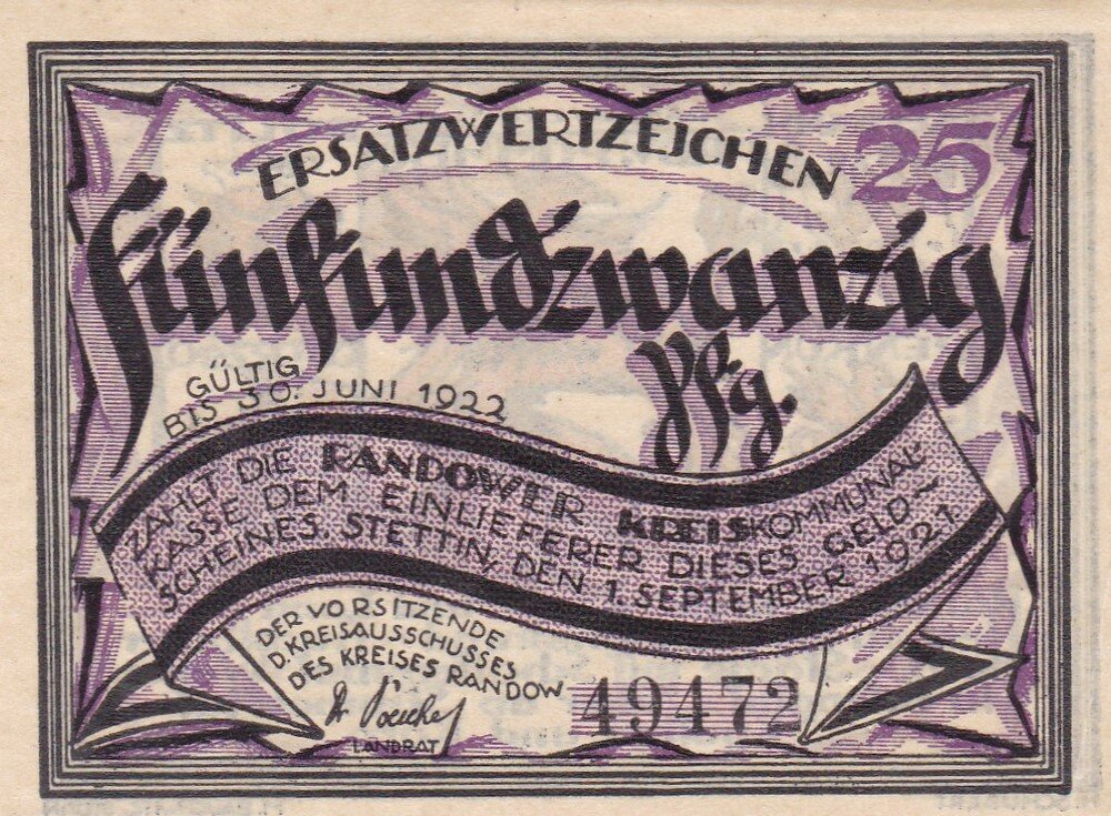 Германия (Веймарская Республика) Рандов 25 пфеннигов 1921 г. (№1) (2)