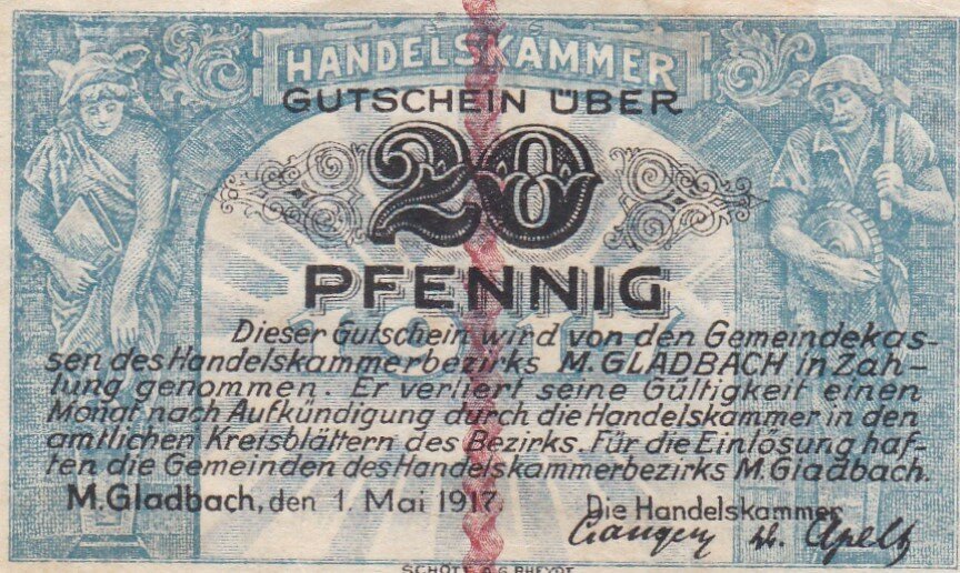 Германия (Германская Империя) Мёнхенгладбах 20 пфеннигов 1917 г.