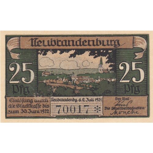 Германия (Веймарская Республика) Нойбранденбург 25 пфеннигов 1921 г. (№1)